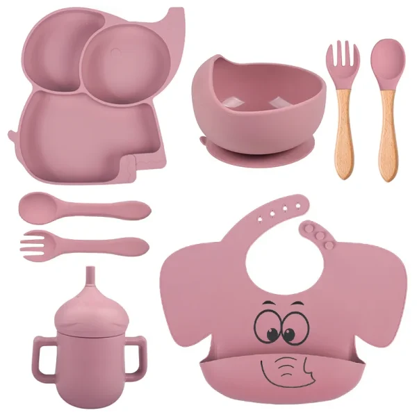 Baby Silicone Feeding Set BPA-free Non-Slip Children Elephant Weaning Tableware Bowl&Spoon Kid Dining Eating Plate Bowl