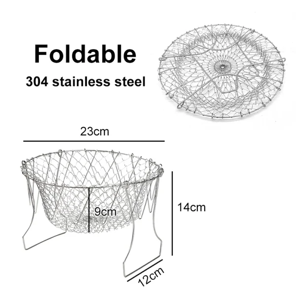 China Hot Sale 304 or 201 Stainless Steel Mesh Cooking Net Gadgets Basket for Fried Food or Store Fruit and Snacks