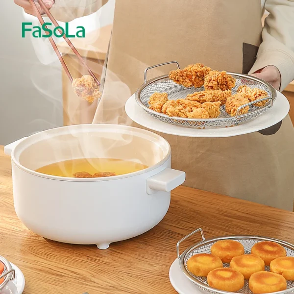FaSoLa Stainless Steel Colanders Frying Strainer Sieve for Fried Food Rack Water Filter Cooking Tools Utensils Kitchen Gadgets