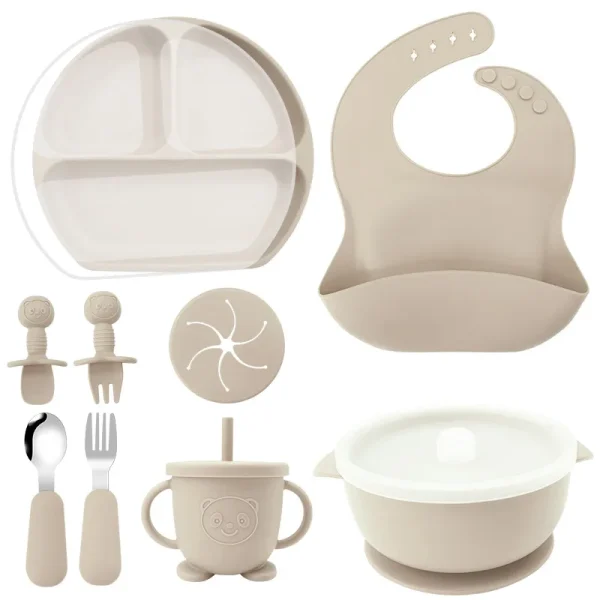 2024 Trending Supplies Eco Friendly Set Baby Tableware 11PCS Bib Plate Suction Bowls Silicone Baby Feeding Set