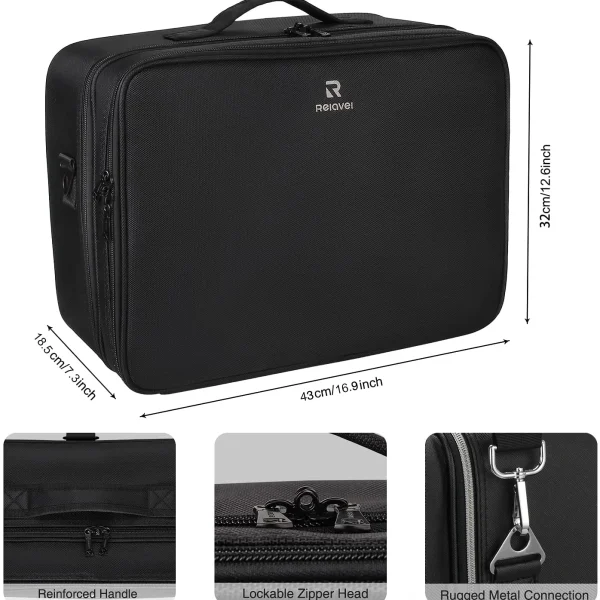 Relavel Extra Large Professional Adjustable Dividers Strap Travel Items  Makeup Organizer Cosmetic makeup bags Cases