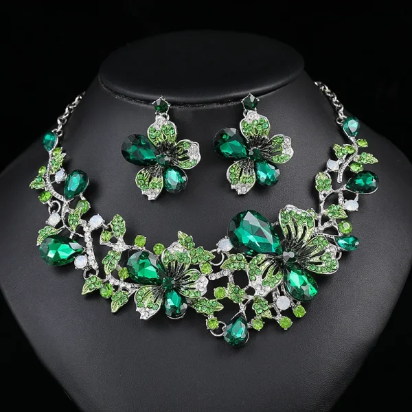 High Quality Flower Crystal Necklace&Earrings Two Pieces Jewelry Sets For Women Party Jewellery Statement Necklaces For Female