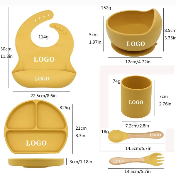 Bpa Free Eco-Friendly Supplies Silicone Bib Dinner Plate And Bowl Anti Spill Baby Feeding Set With Suction