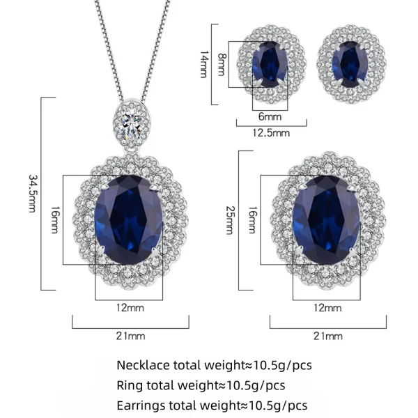 Luxury Fine Fashion Rings Stud Earrings Necklaces Silver 925 Zircon Jewelry Set