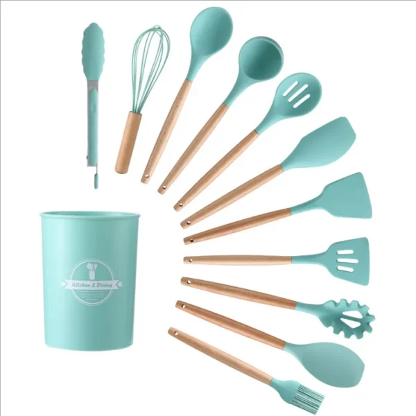 12-Piece Eco-Friendly Kitchen Gadgets Set Silicone Cooking Utensils Including Spatula Tools for Cooking and Serving